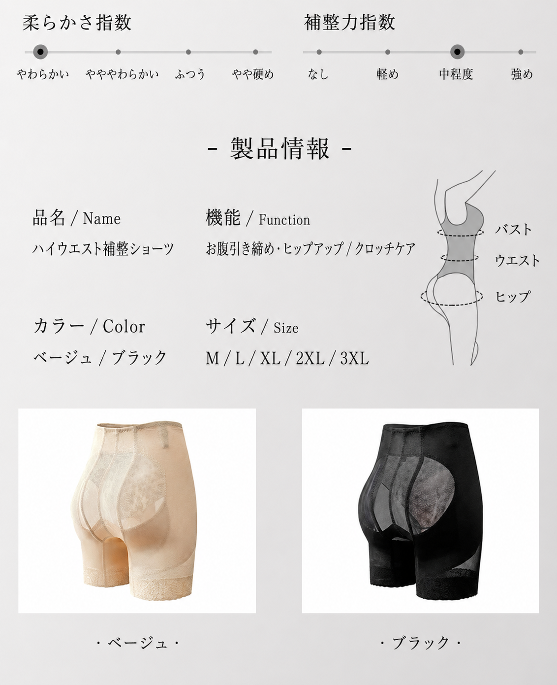 Auronuit】Airy Lift ヒップアップガードル｜通気性メッシュで自然な丸みへ
